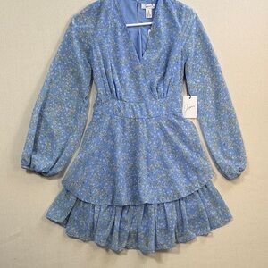 Japna Light Blue Floral Layered Mini Dress